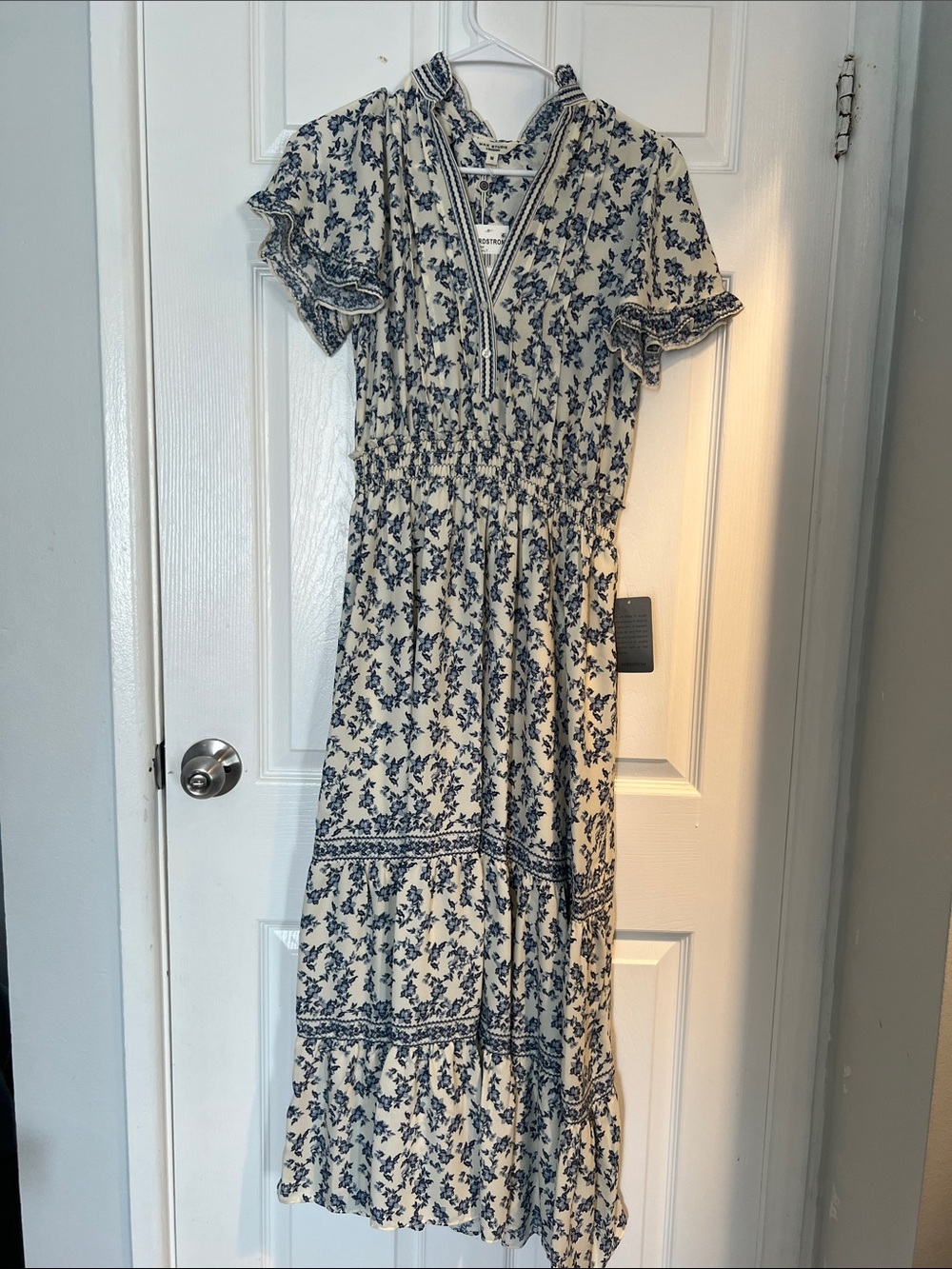 Max Studio Cream and Blue Floral Maxi Dress